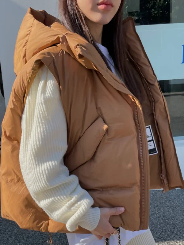 

Women's Hooded Cotton Vest Thickened Warm Short Coat Sleeveless Vintage Loose Fit Autumn Winter Outerwear Fashionable Versatile