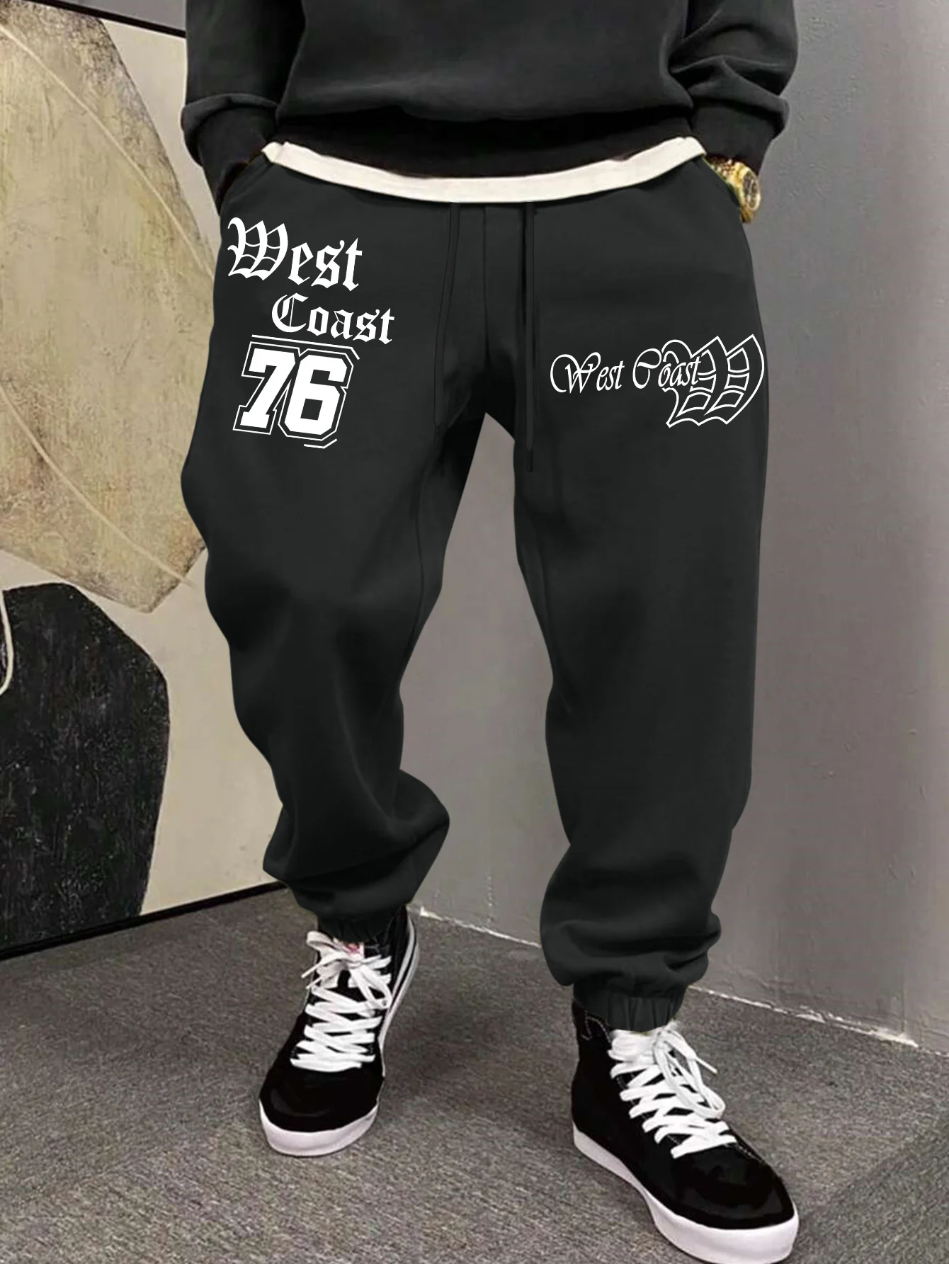 Men's Retro Hip Hop West Coast Typography Joggers Elastic Cuff Sweatpants Popular Vintage California Streetwear Casual Pants