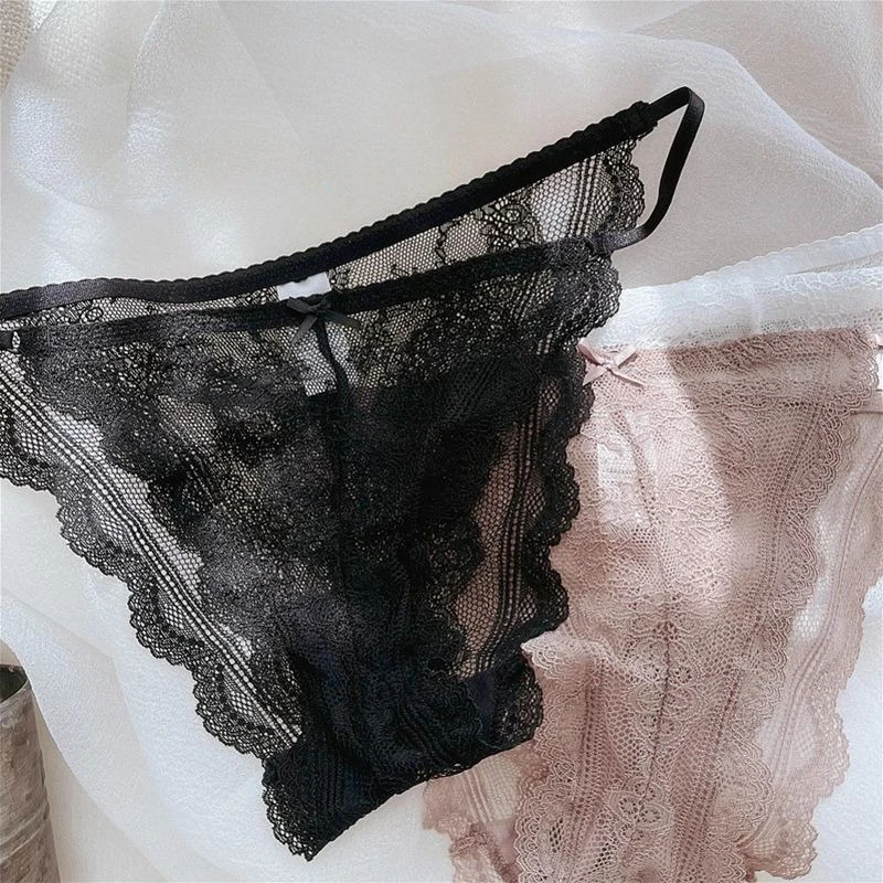 Sexy Low-rise Panties Transparent Ultra-thin Lace Soft Breathable Cotton Crotch T Pants Half Pack Hip Thong Comfortable Panties