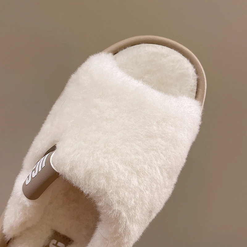 Autumn Winter Fur Slippers for Women New Designer Korean Warm Cotton Shoes Female Fashion Casual Solid Color Luxury Shoes Ladies