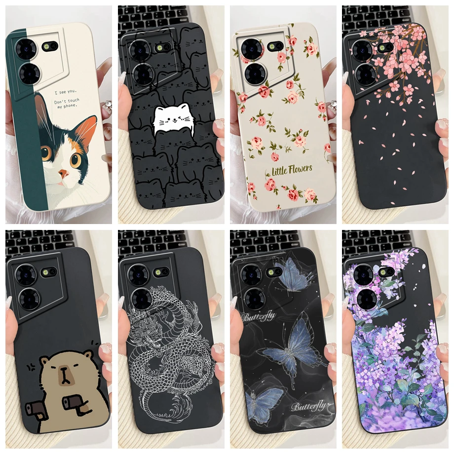 

For Tecno Pova 5 Pro Pova5 5Pro 5G LH8n Phone Case Silicone Soft Back Cover Bumper Dragon Black Cat Flower Butterfly Pattern