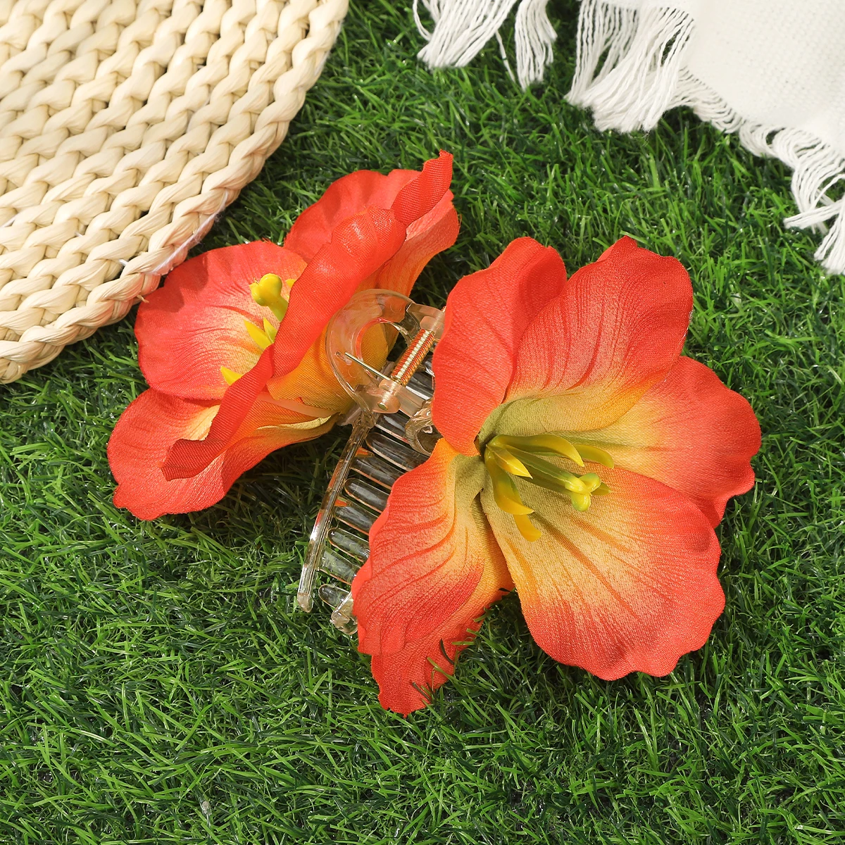 AWAYTR フランス生地ローズフラワーヘア爪クリップ女性女の子ヘアクリップバレッタヘアピンヘアクランプヘアアクセサリーギフト