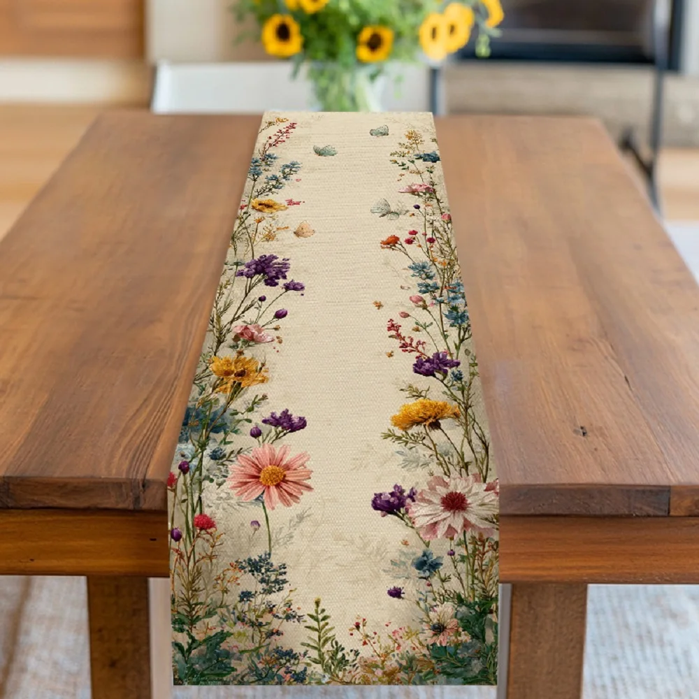 Watercolor Floral Design Table Runner for Birthday Wedding Anniversaries Dresser Scarves for Restaurant Cafes Kitchen Home Decor