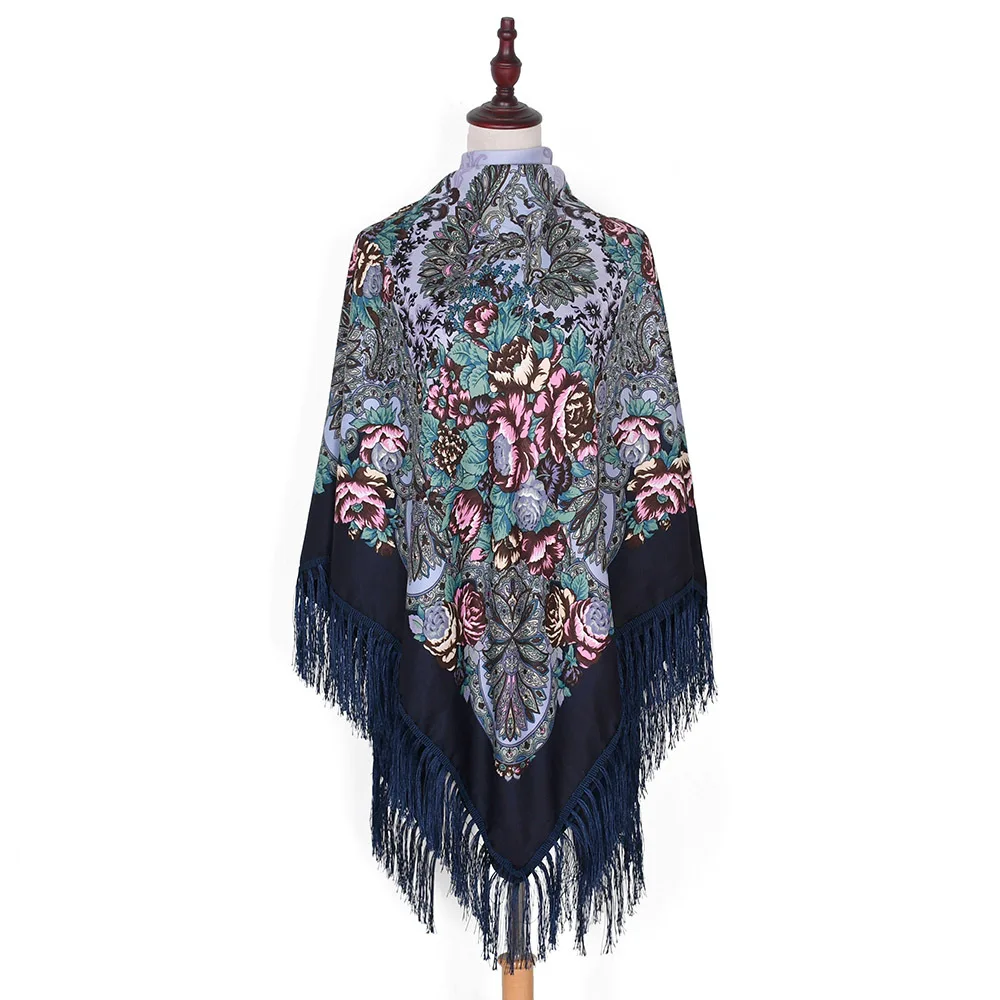 

160cm Women Russian Style Big Square Scarf Shawl Retro Fringed Acrylic Print Scarves Hijab Wraps Ethnic Shawls Bandana