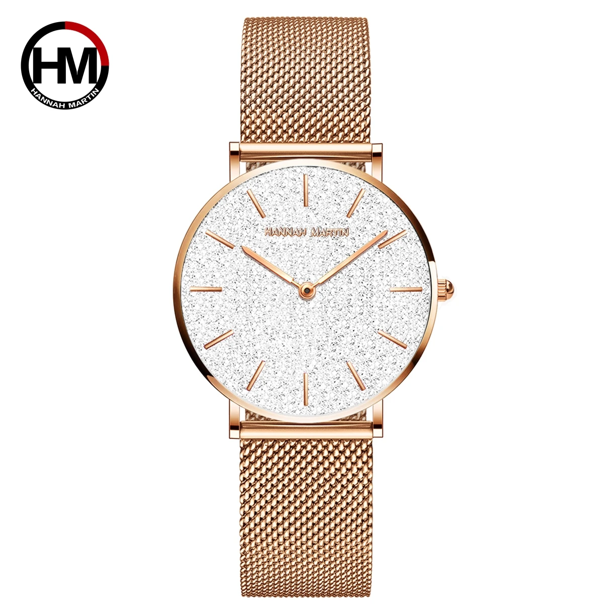 Hannah Martin NEW Classic Design Women Full Rose Gold Stainless Steel Mesh Female Japan Quartz Casual Waterproof Ladies Watches