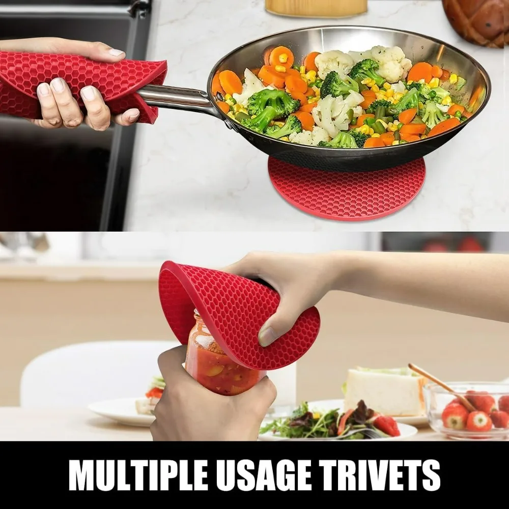 

6 шт. наборы прихваток и подставок для кастрюль для кухни, удлиненные силиконовые перчатки для духовки, термостойкие, 500 градусов, нескользящие прихватки