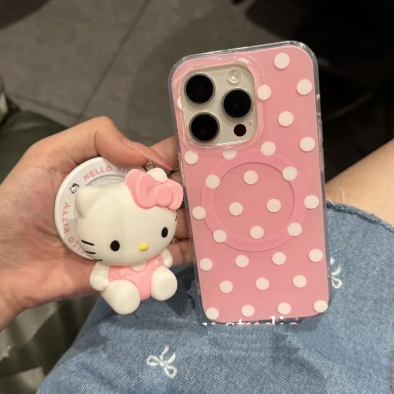 حامل قبضة الهاتف المحمول المغناطيسي Hello Kitty قابل للطي لهاتف Magsafe IPhone مقبس جيب حامل هاتف لطيف لهاتف Samsung Mac Bracket #4