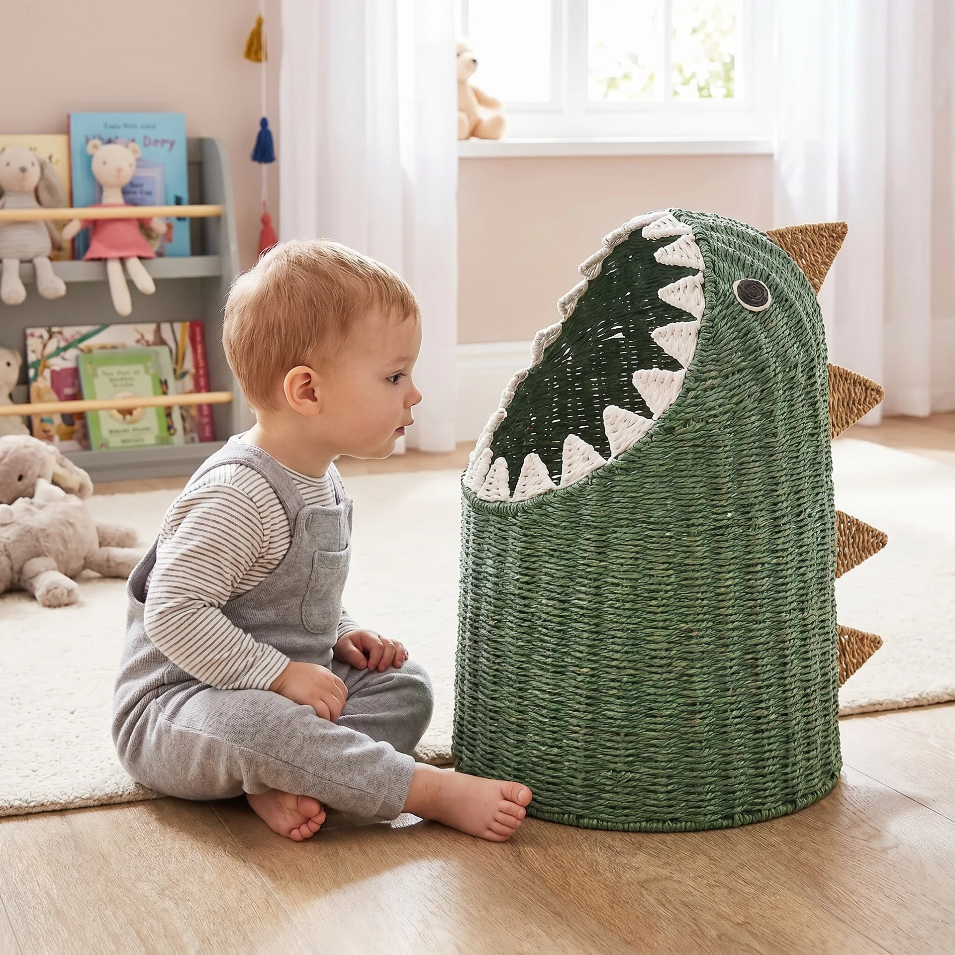 

Paper rope woven dinosaur image storage basket dirty laundrybasket woven baskethousehold children's room toy storage sorting b