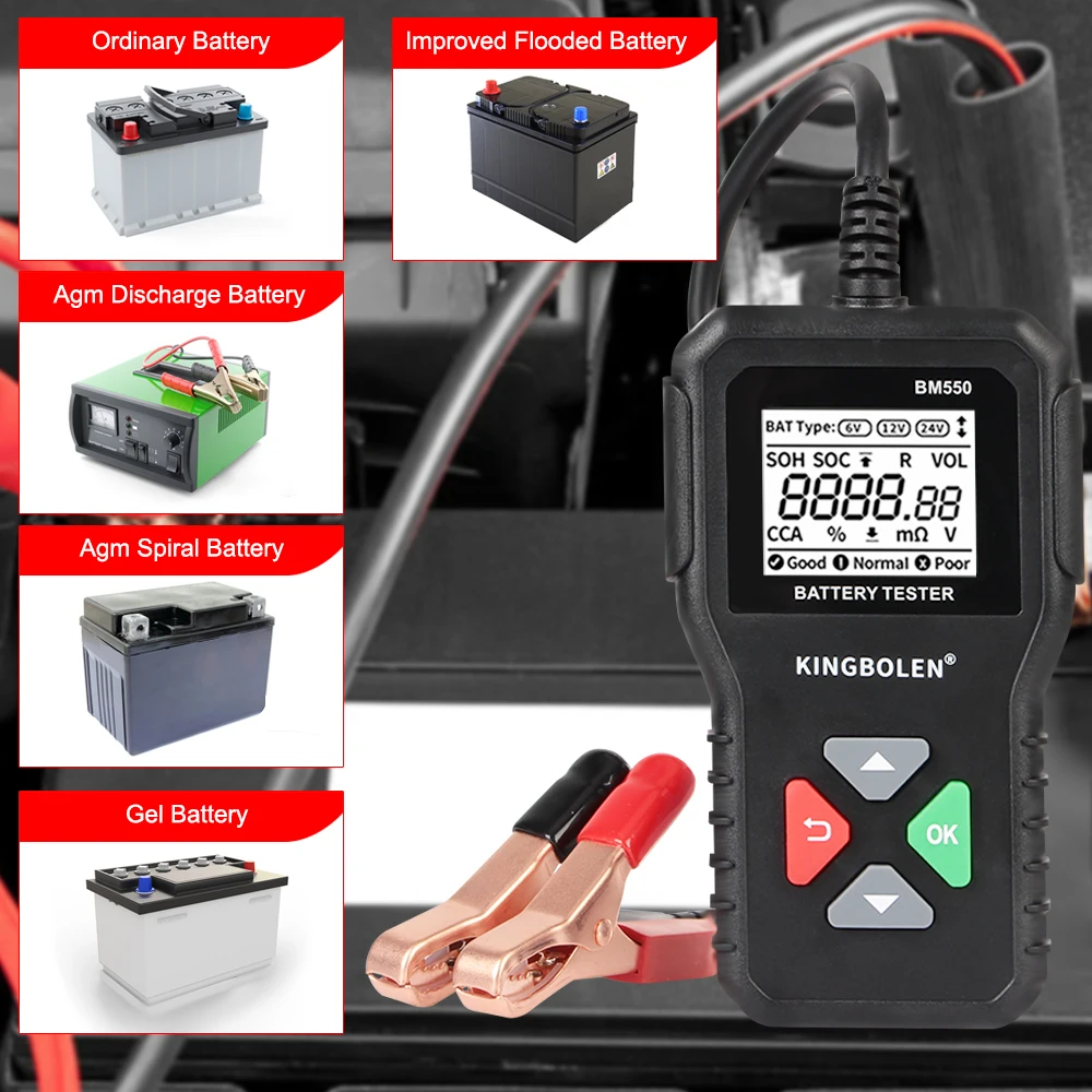 BM550 24V 6V 12V เครื่องทดสอบแบตเตอรี่100-2000 CCA Test Analyzer Diagnostic เครื่องมือเครื่องมืออุปกรณ์เสริมสำหรับรถจักรยา...