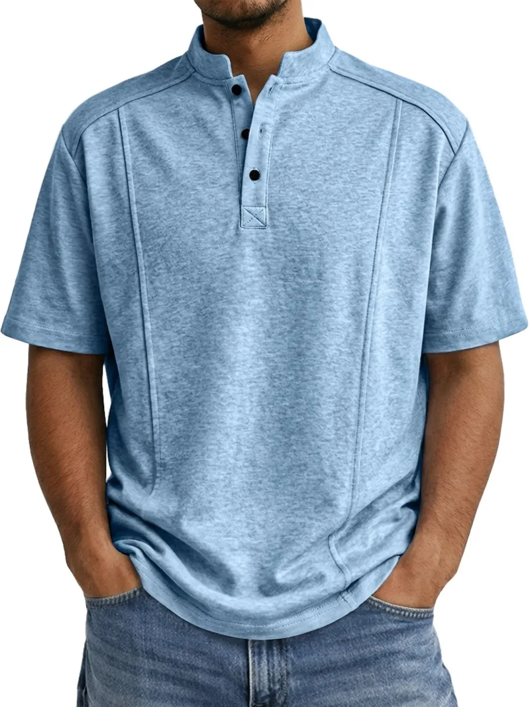 Summer 2026 Men's Casual Loose Fit Solid Color Shirt Simple Knitted Collar Short Sleeve - Fashionable And Comfortable