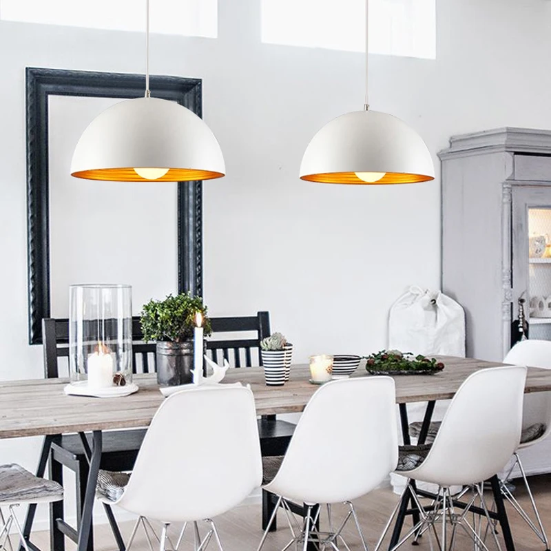 GEW Nordic Retro Black/White Scandinavian E27 Pendant Ceiling Lamp for Restaurant Dining Table Bar Decor 110V-220V