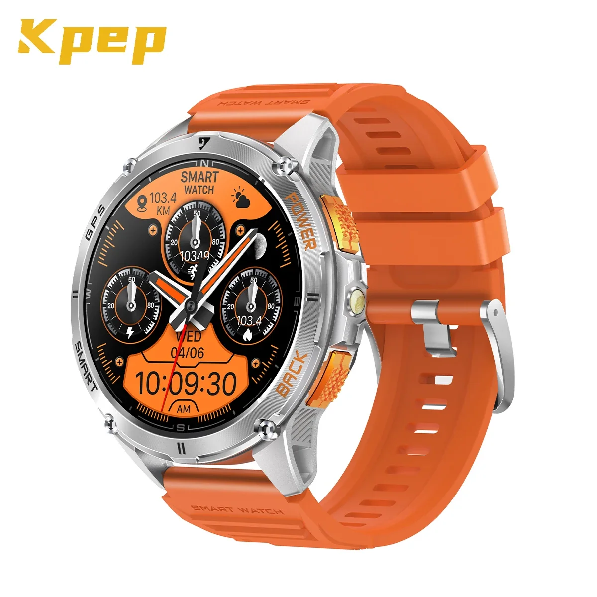 KPEP GPS-Smartwatch, 1,43 Zoll AMOLED-Bildschirm, integrierter GPS-Taschenlampe, Kompass, wasserdichte Outdoor-Sport-Smartwatch, Fitness-Tracker