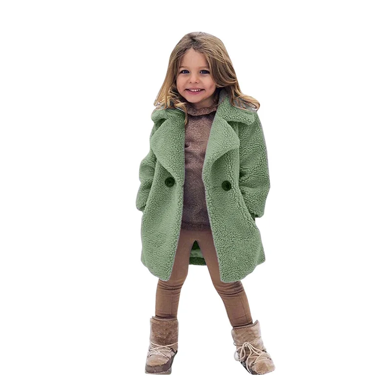 2-6Years old Girls Winter Warm Jacket Fur coat Children\'s lapel coat 2024 new Children\'s solid color coat casual plus long coat