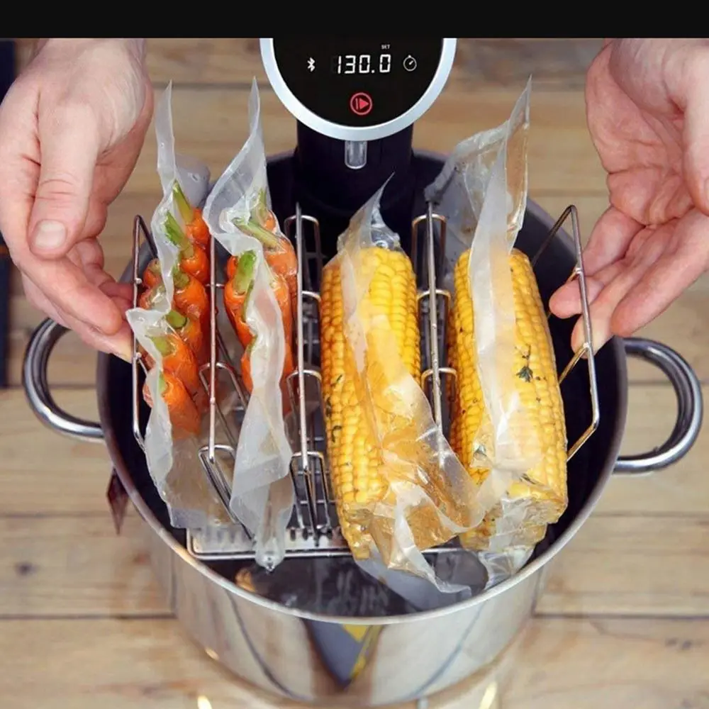 

Vertical Mount Vide Rack Divider Stainless Steel 5 Detachable Dividers Sous Vide Rack Collapsible No-Float Top Bar