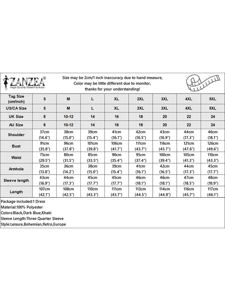 ZANZEA Women's Casual Pleated Midi Dress V-Neck 3/4 Sleeve Button Up A-Line Dresses Elegant Office Commuting Wear Woman Clothing