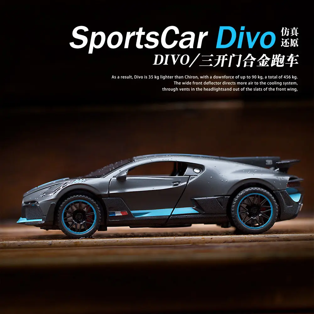 1:32 Bugatti Divo Auto Sportiva Modello di Auto In Lega Suono e Luce Tirare Indietro Giocattolo Per Bambini Da Collezione Regali Di Compleanno