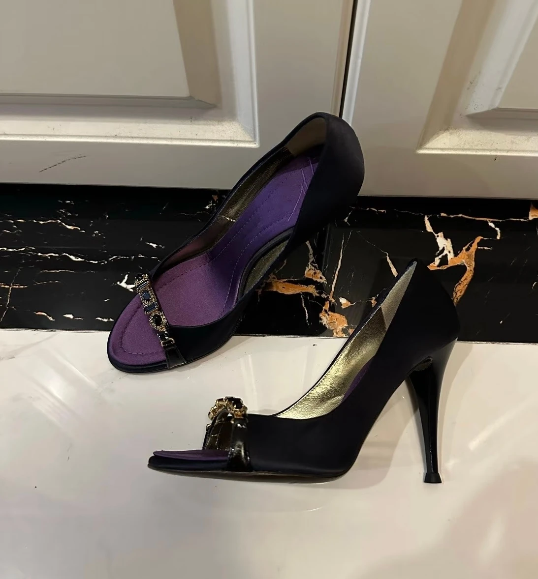 

Autumn New Product Black Lacquer Leather Women's Shoes Metal Buckle Open Toe High Heels Fish Mouth Sandals