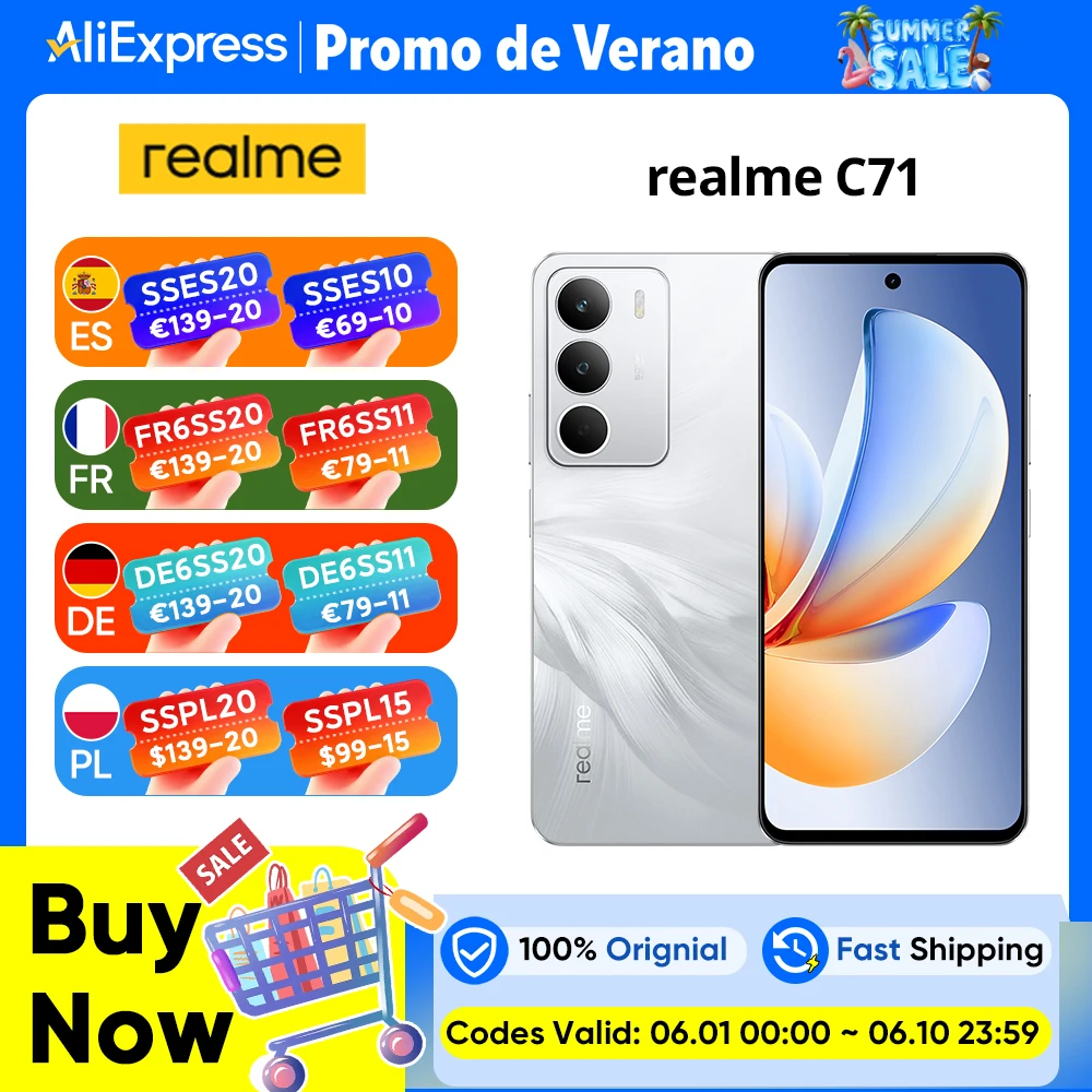 Versión Global realme C71 4G Smartphone 6,67 pulgadas 120Hz 6300mAh batería masiva 45W carga rápida 50MP cámara AI