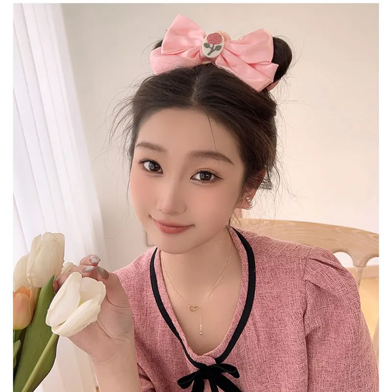 

Rose Bow Clip Original Girly Pink Super Fairy French Shark Clip 2024 Spring New Hair Accessories for Women