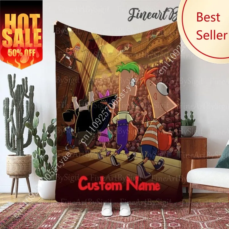 

Phineas And Ferb Blanket Disney Cartoon Plush Blanket Soft Indoor Decoration Child Holiday Party Boy Girl Gift Warm Custom Quilt