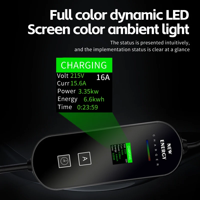 7KW Type2 32A Portable EV Charging  Station Ip55  with Screen   Level 2 Electric Vehicle Charger Four-speed Adjustable