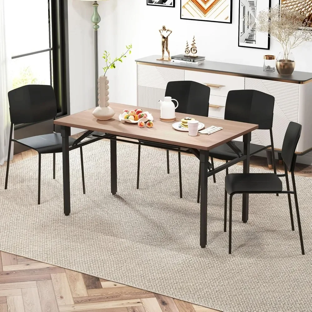 Stackable Dining Chairs Set of 4, Modern Kitchen Chairs w/Metal Legs & Curved Back, Load up to 350 LBS, Plastic Armless