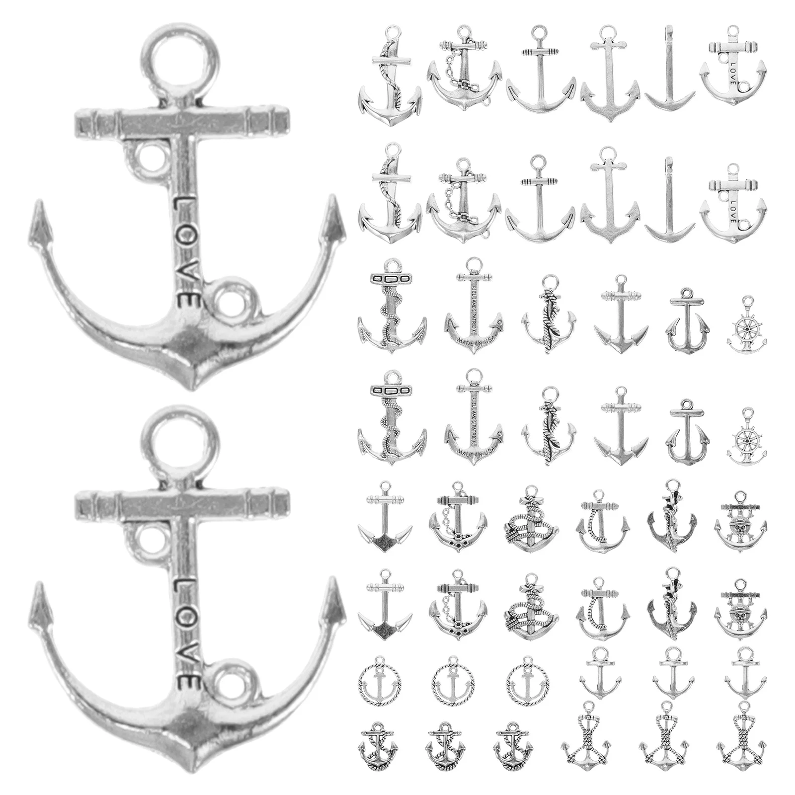 

50Pcs Vintage Anchor Pendant Set Zinc Alloy Keychain Accessories Nautical Decorative Pendants for Jewelry Making Crafts