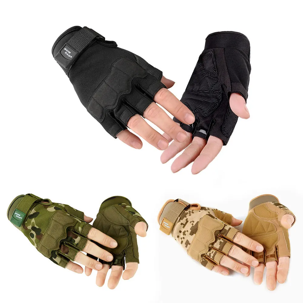 Tactical Hunting Hiking Gloves Half Finger Anti-Shock Camouflage Wear Resistant Outdoor Protective Sports Shoot Gloves