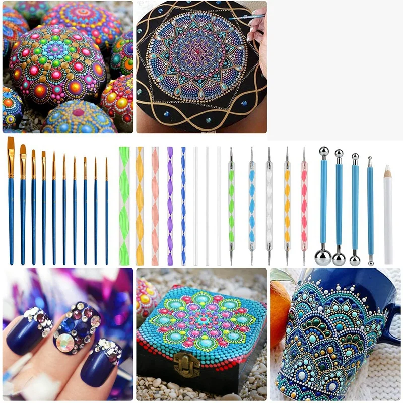 A35Q-45 PCS Mandala Dotting Tools Set, Stencil Painting Arts Supplies Tools Kits Including Stencil Templates, Mini Easel