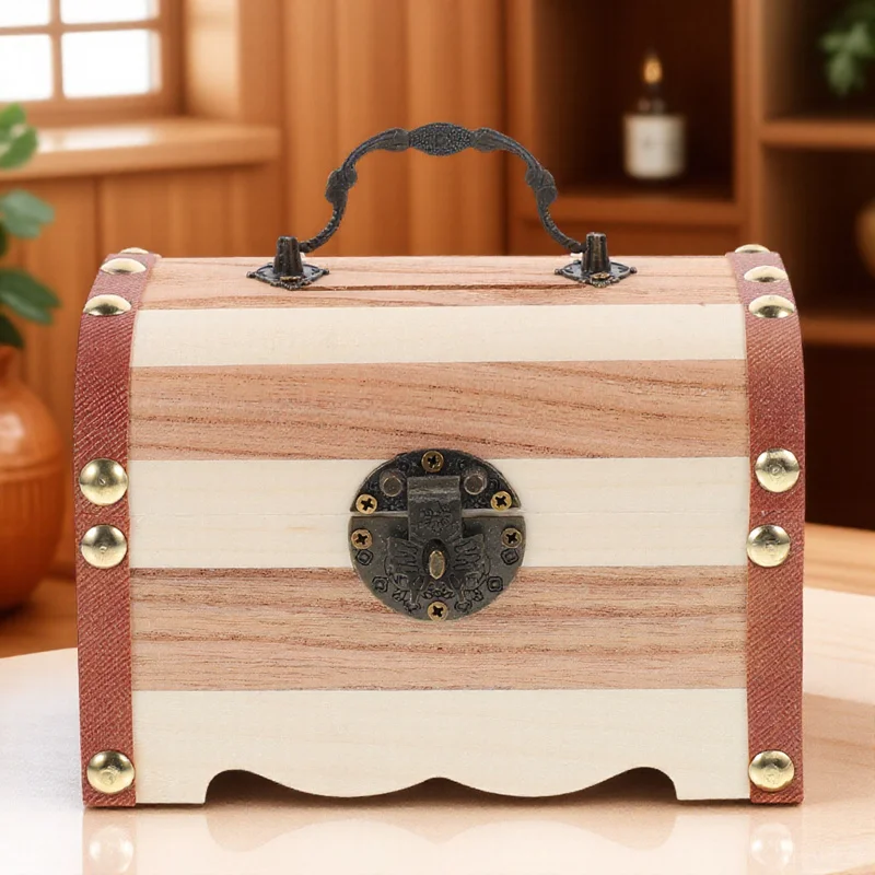 

1Pcs Wood Piggy Bank Durable Solid Wooden Coin Box Chic Money Savings Case Home Storage Wooden Piggy Bank