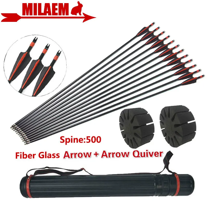 

6/12pcs Archery Fiberglass Arrow with Arrow Quiver 31inch Spine 500 Replace Arrowhead Archery Bow Shooting Hunting Accessories