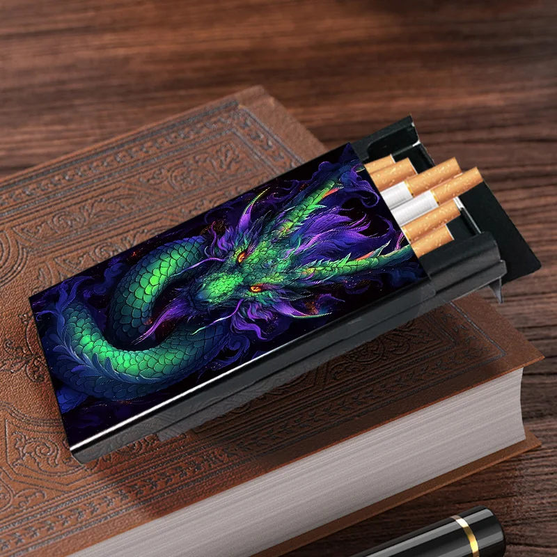 Metallic Cigarette Case with Vivid Dragon Artwork - Ideal for Trendy Folks, Perfect for Daily and Social Occasions