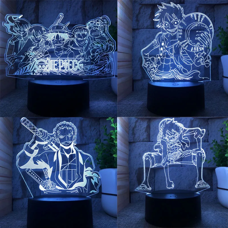 

Anime One Piece Zoro Luffy Nami Night Lights Action Figure 3D LED Color Changing Toys Doll Usopp Sanji Chopper Hancock Xmas Gift