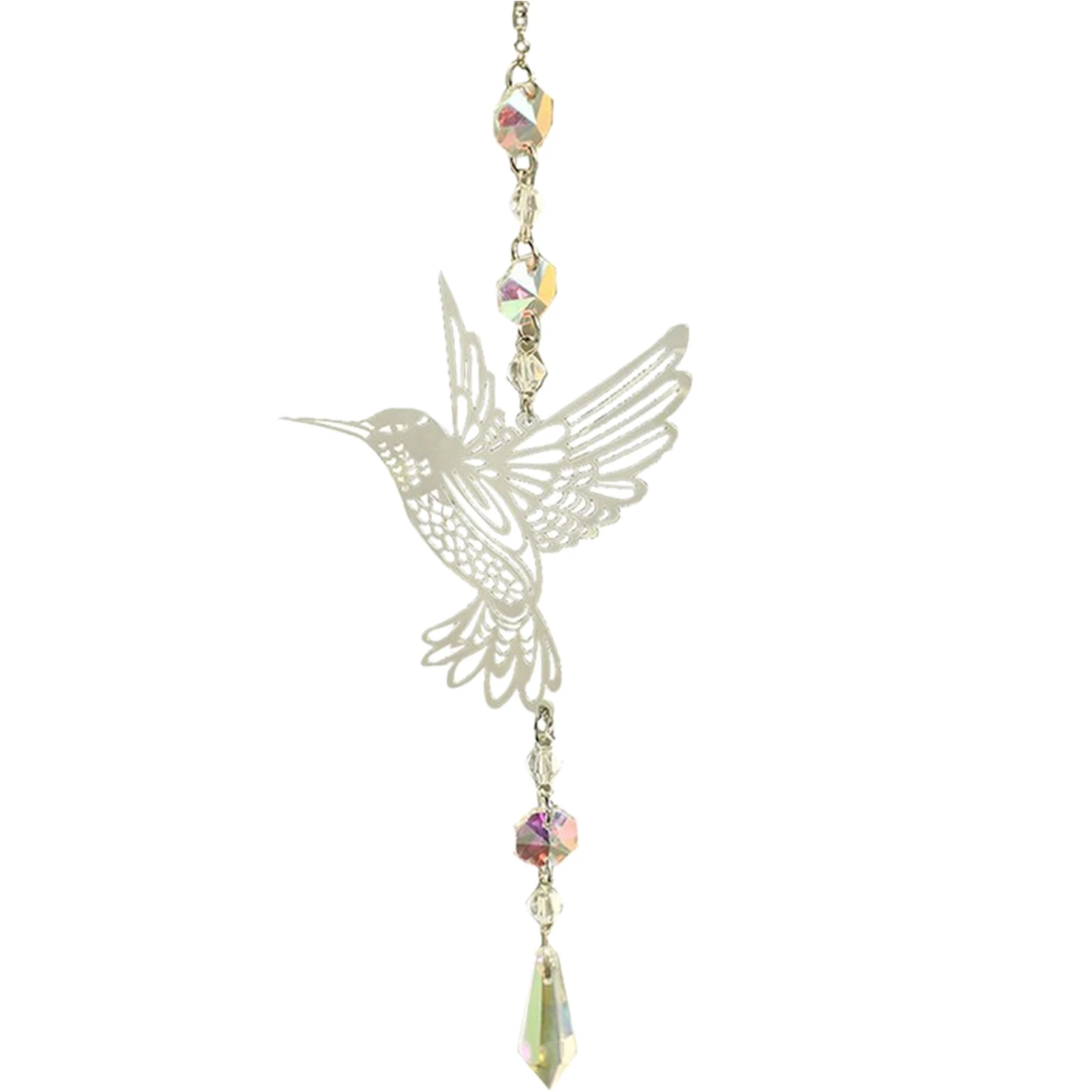 Crystal Hummingbird Hanging Ornament Wind Chime Light Catcher Natural White Crystal Indoor Decor Gift