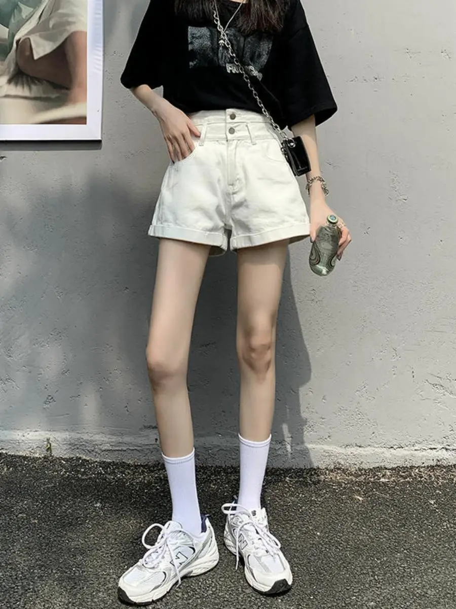 Primavera verão cintura alta perna larga jeans orts feminino solto a linha super ort fino emagrecimento versátil faionable orts