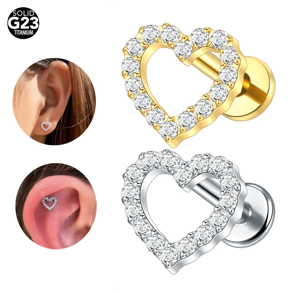 1 Stück/5 Stück G23 Titan Herz Labret Ohrstecker für Frauen Innengewinde Knorpel Tragus Lippe Monroe Piercing Körperschmuck