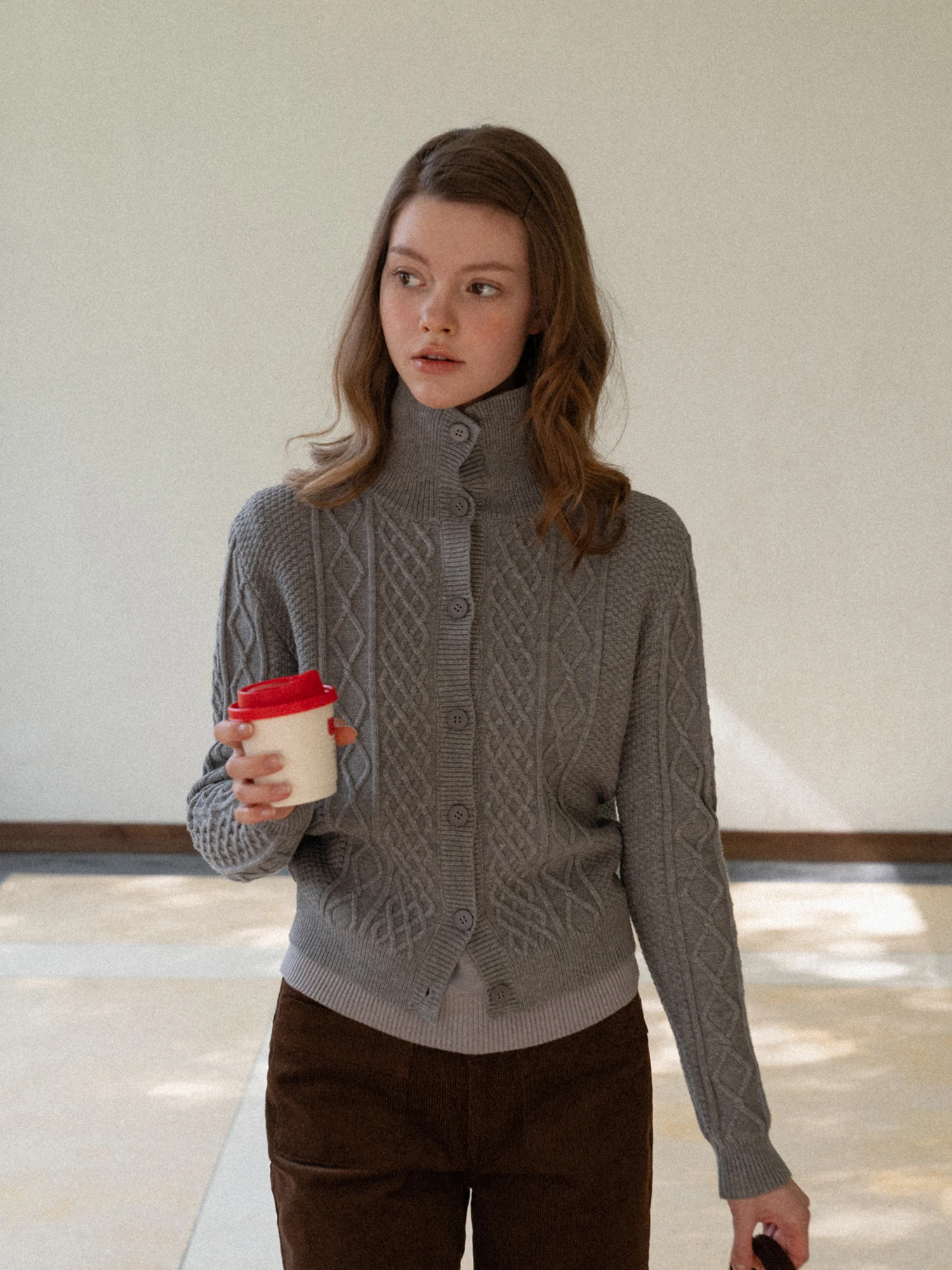 

High Collar Open Cardigan Casual Knitted Sweater Women ort Sle Warm Outerwear Top EGGKA Casual Faion Slim Fit