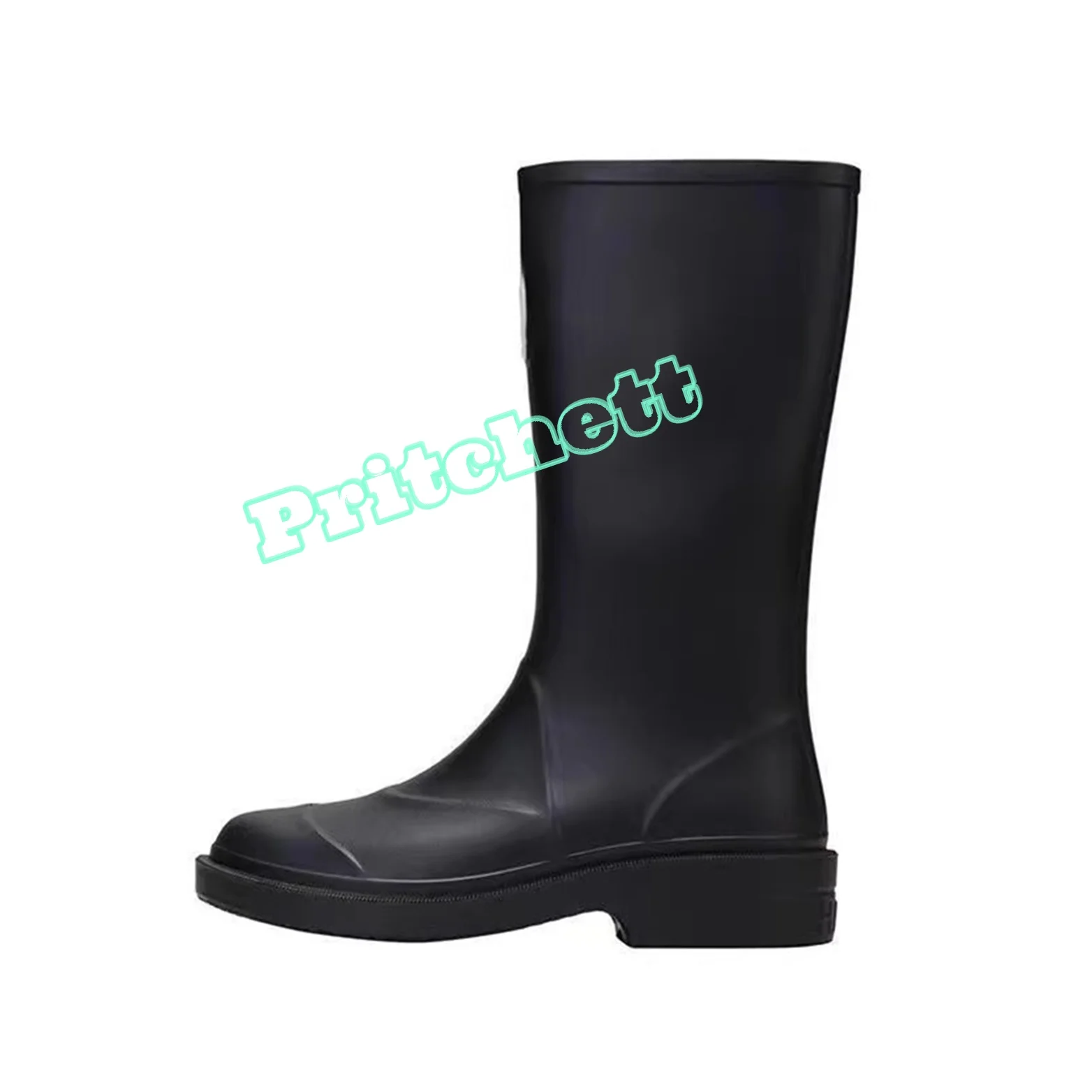 Round Roe Thick Bottom Waterproof Rain Boots Women Knee High Boots Solid Black Increase Shoes Pull-on 2024 New Luxury Design