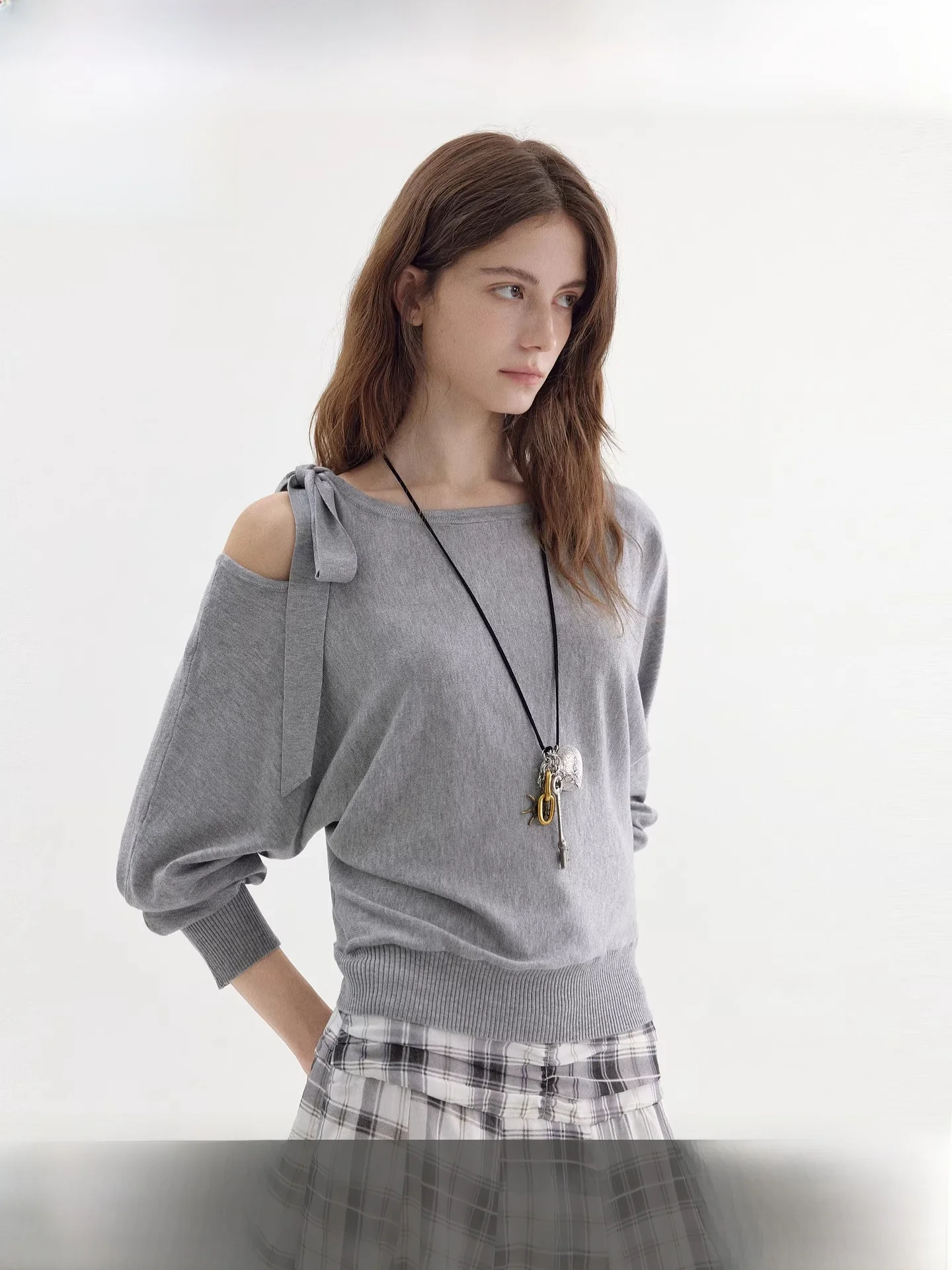 

Cool Loose Knitted Sweater with Knot Tie Long Sve Batwing Fano Women's Casual Sle Commute Warm Regular Fit