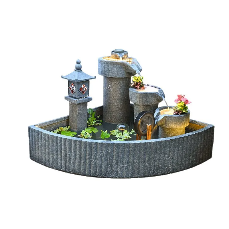 

Большой рокарийный пруд для рыбы, украшение с проточной водой, циркулирующая система воды, внутренний угловой балкон, двор, сад, фонтан, пейзаж