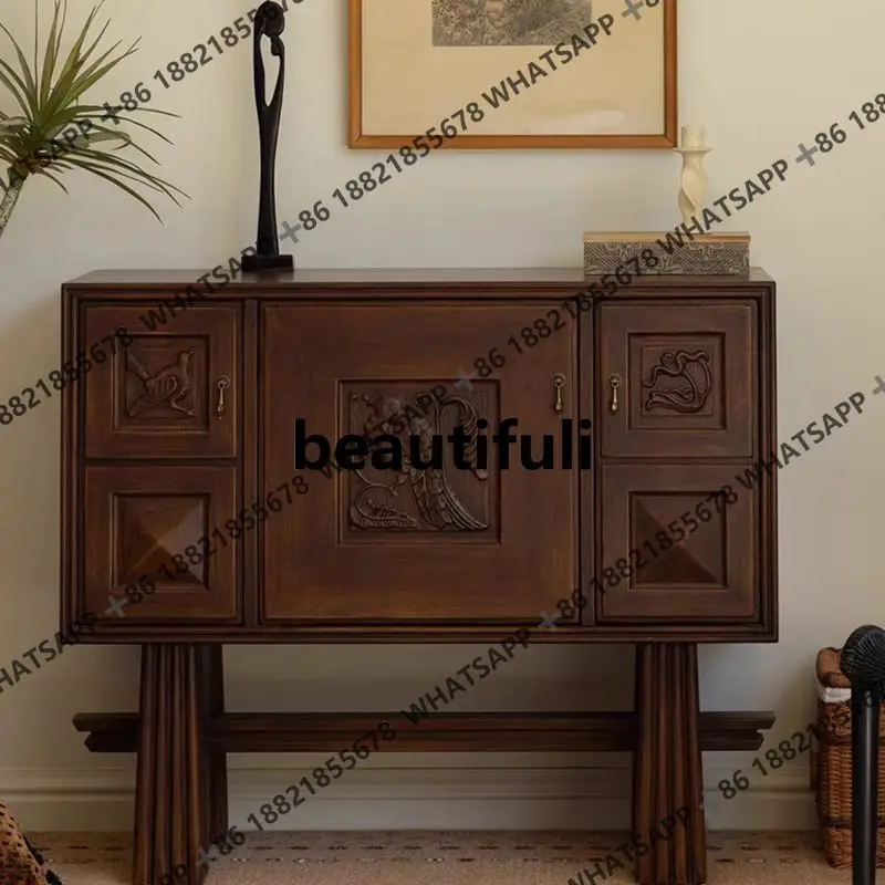 

French retro solid wood carving flower locker modern simple Nordic ash wood living room decorative cabinet