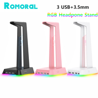 RGB Headset Stand with 3.5mm AUX 3 USB Ports Dock Station Phone Charging Card Reader Headphone Holder Bracket for PC Gaming