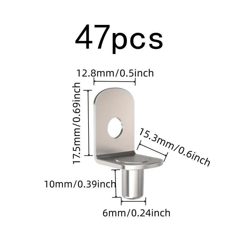 47 pcs 6*10mm Nickel Plated Shelf Pins, Kitchen Cabinet Shelving, Nickel Plated Iron, Sturdy Load Support