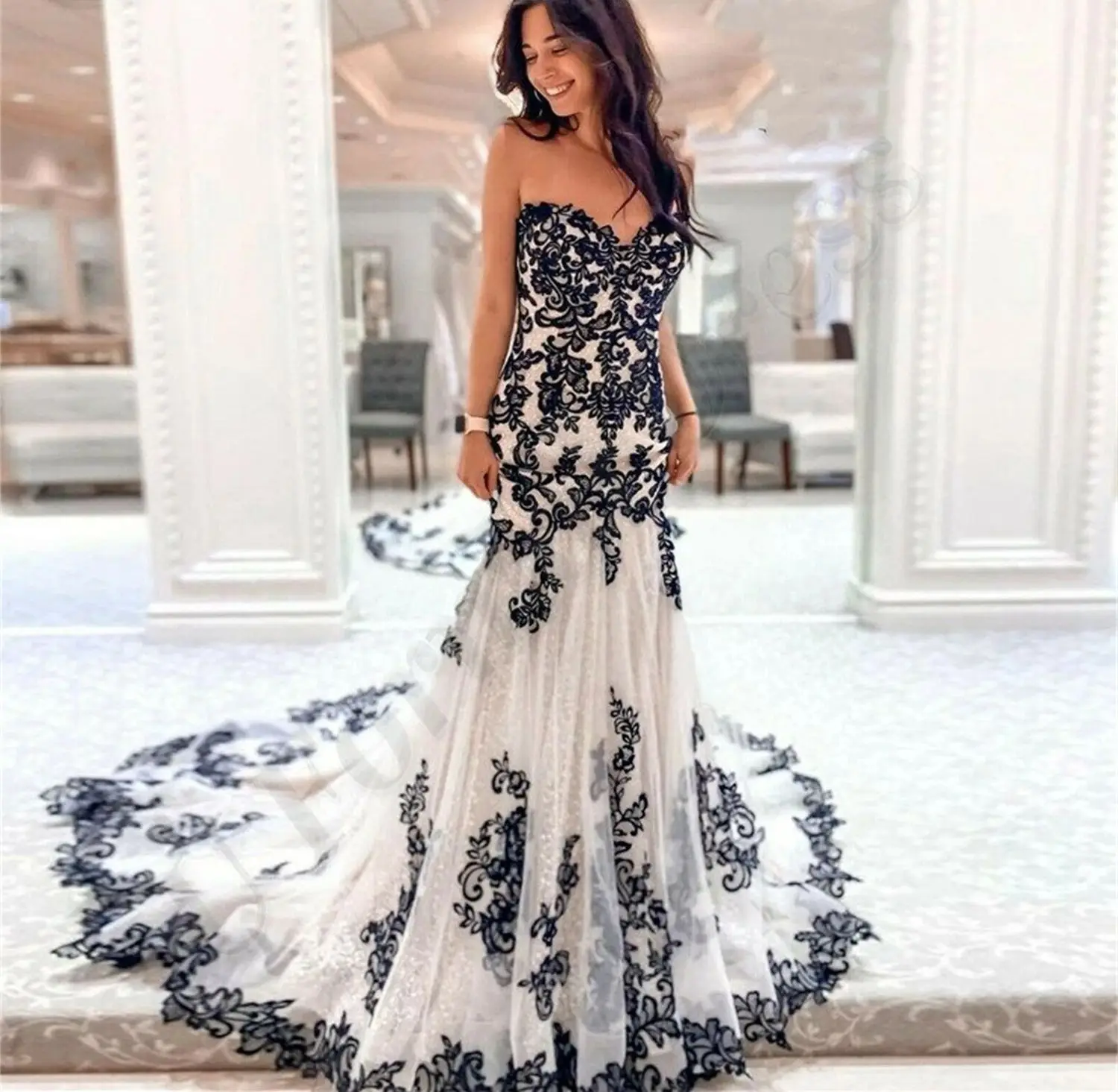 Wedding Dress Elegant Gown Mermaid Women\'s Elegant Dresses Customized Women Long Dresses for Special Events Black Decal Evening