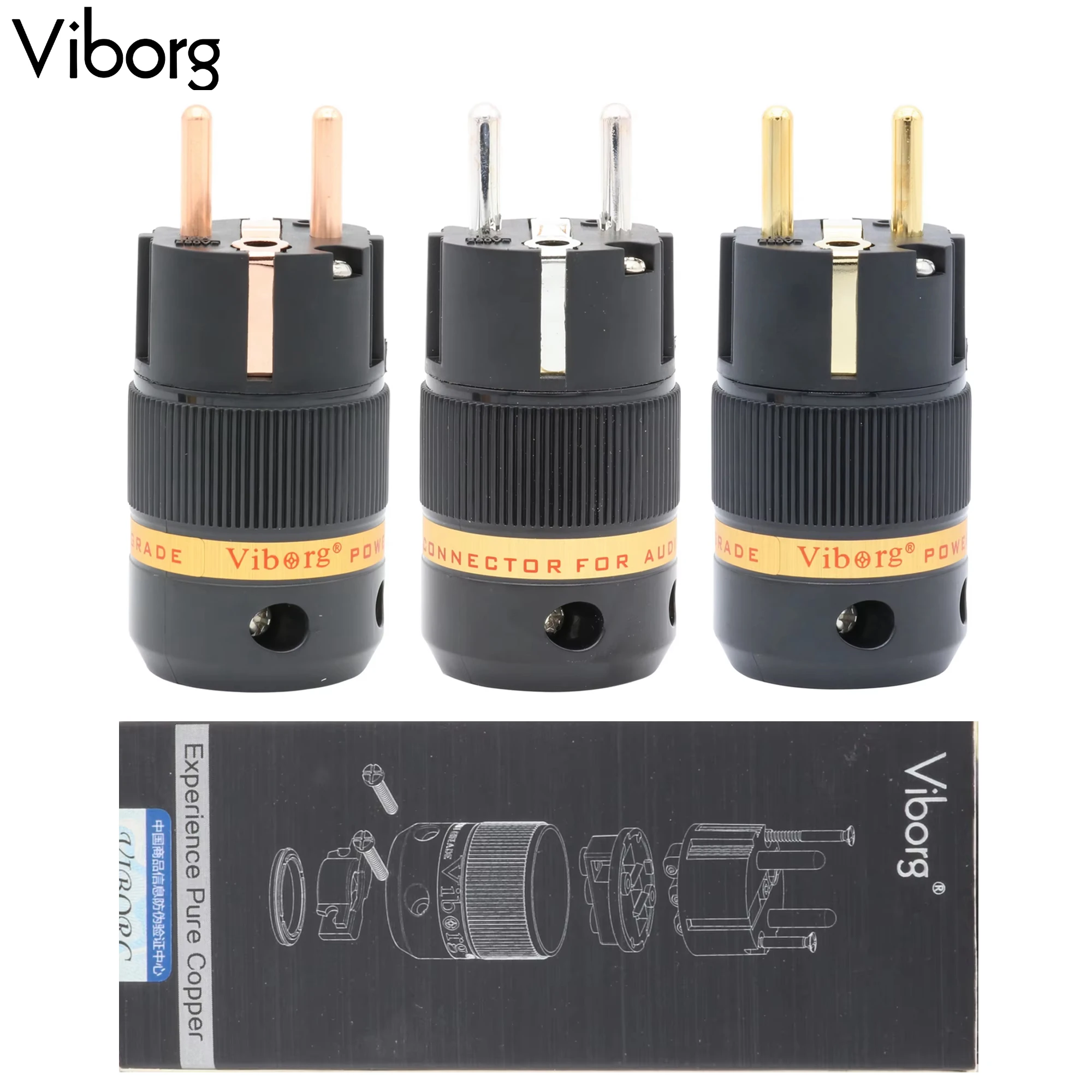 

1pc Viborg High End AC Male Power Plug EU Version Schuko Power Cord Connector Turntable DAC PC Computer TV Audio Power Cable