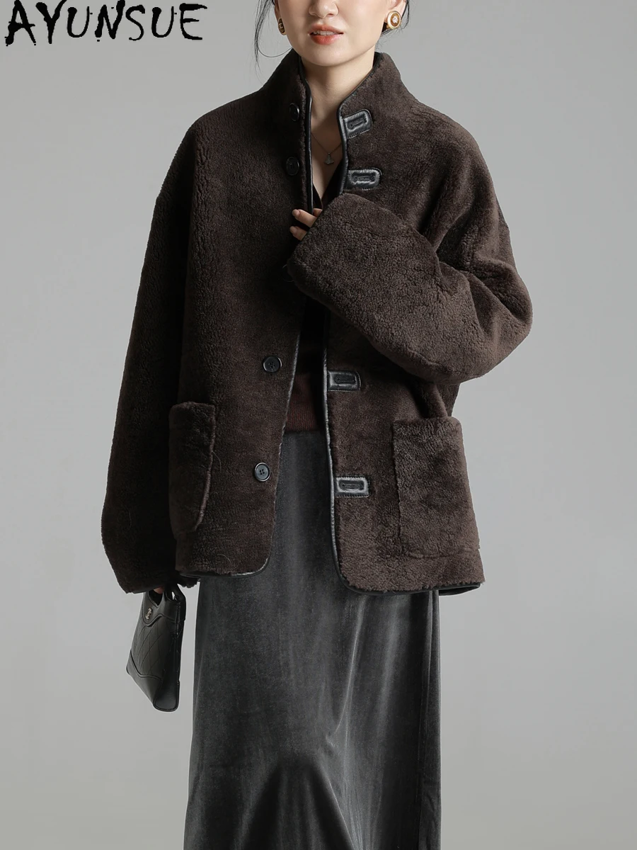 AYUNSUE 천연 양피 모피 코트 여성 메리노 양 모피 코트 진짜 가죽 자켓 따뜻한 겨울 의류 2025 여성 Шуба Женская