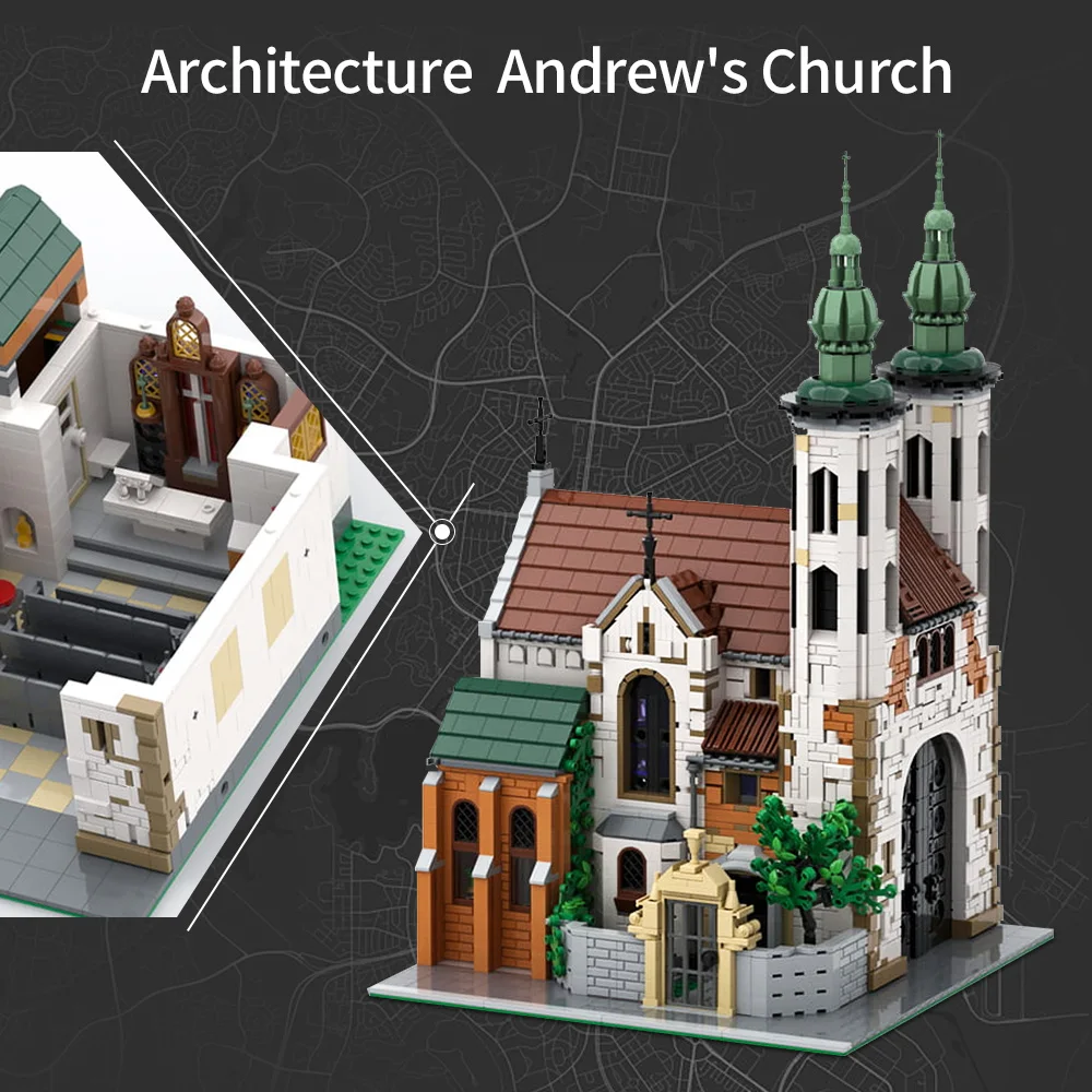 MOC Film Andrewss Church Klocki Model Retro Średniowieczna Architektura Cegły Zabawka do Składania dla Dzieci Prezent