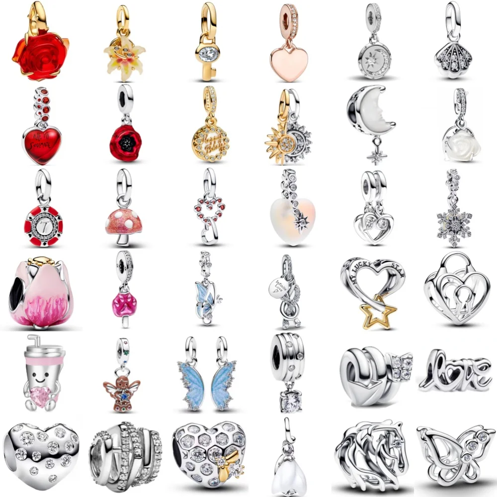 

2026 New 925 Silver, Flower, Cup, Moon Bead Butterfly Pendant, Suitable for Original Bracelet DIY Accessories Exquisite Jewelry