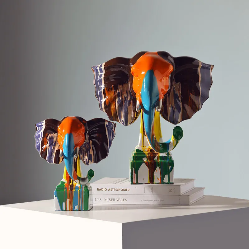 

Modern abstract art color elephant creative ornament lucky home living room entrance wine cabinet light luxury soft decoration