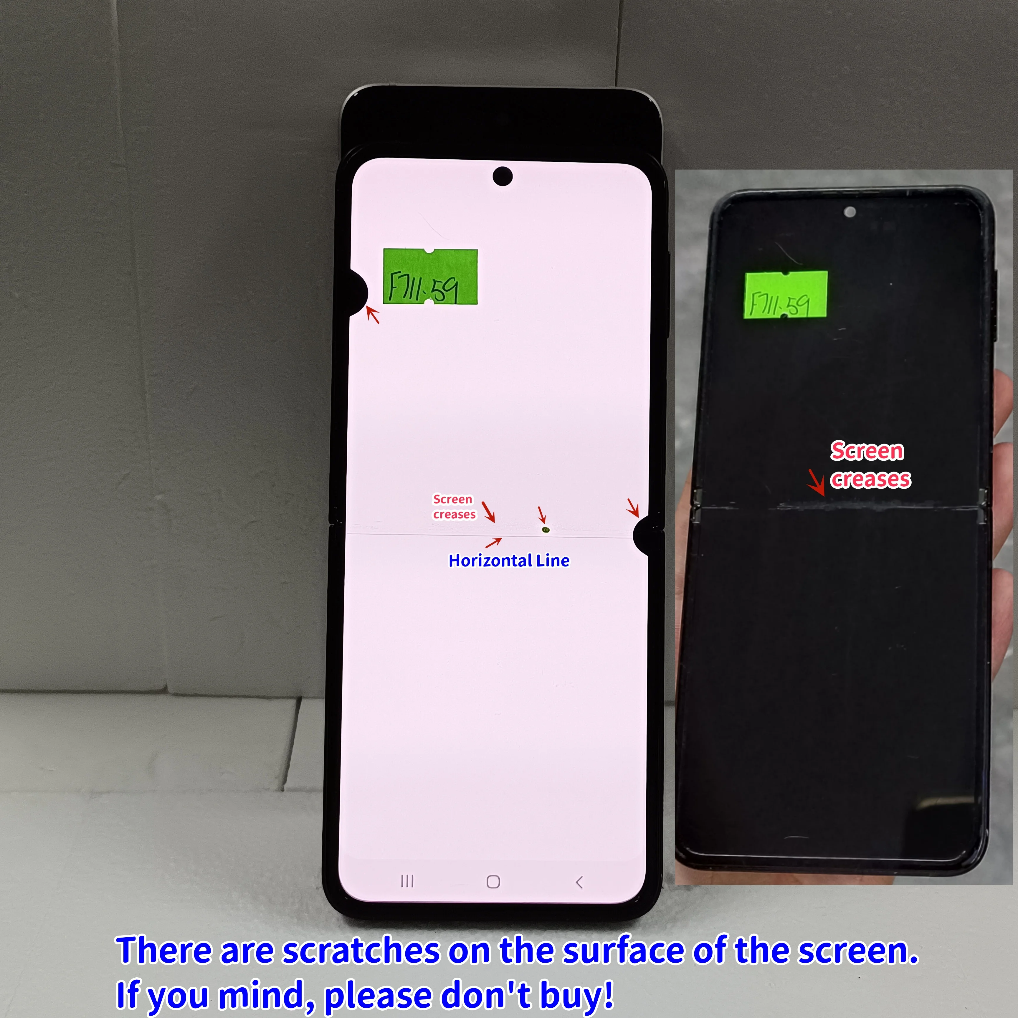 100%  Works Amoled Screen For Samsung Z Flip3 Display Lcd Sm-f711u F711b F7110 With Defect Display Touch Screen Assembly